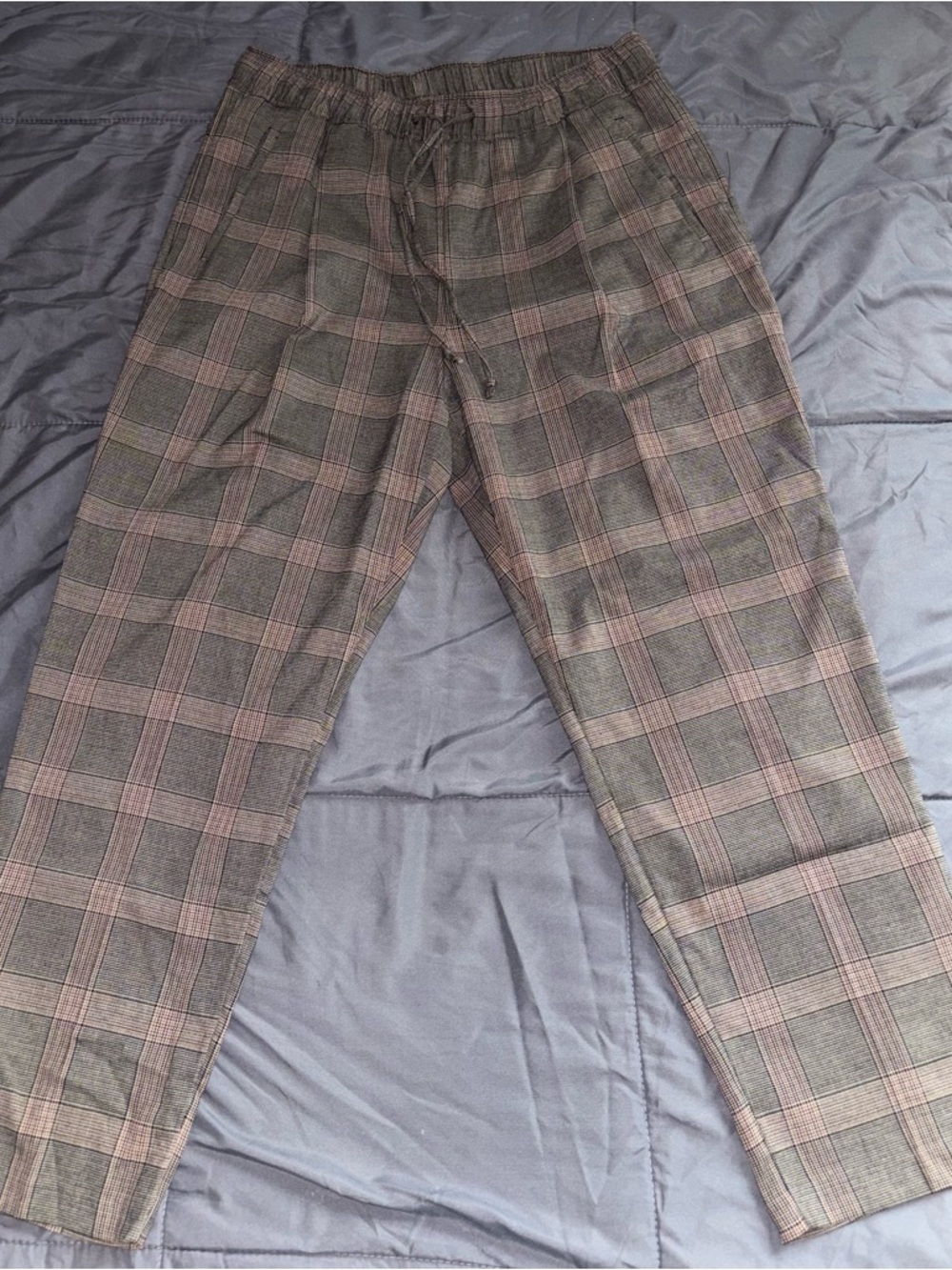 Woman Plaid Drawstring Pants - Brown/Gray